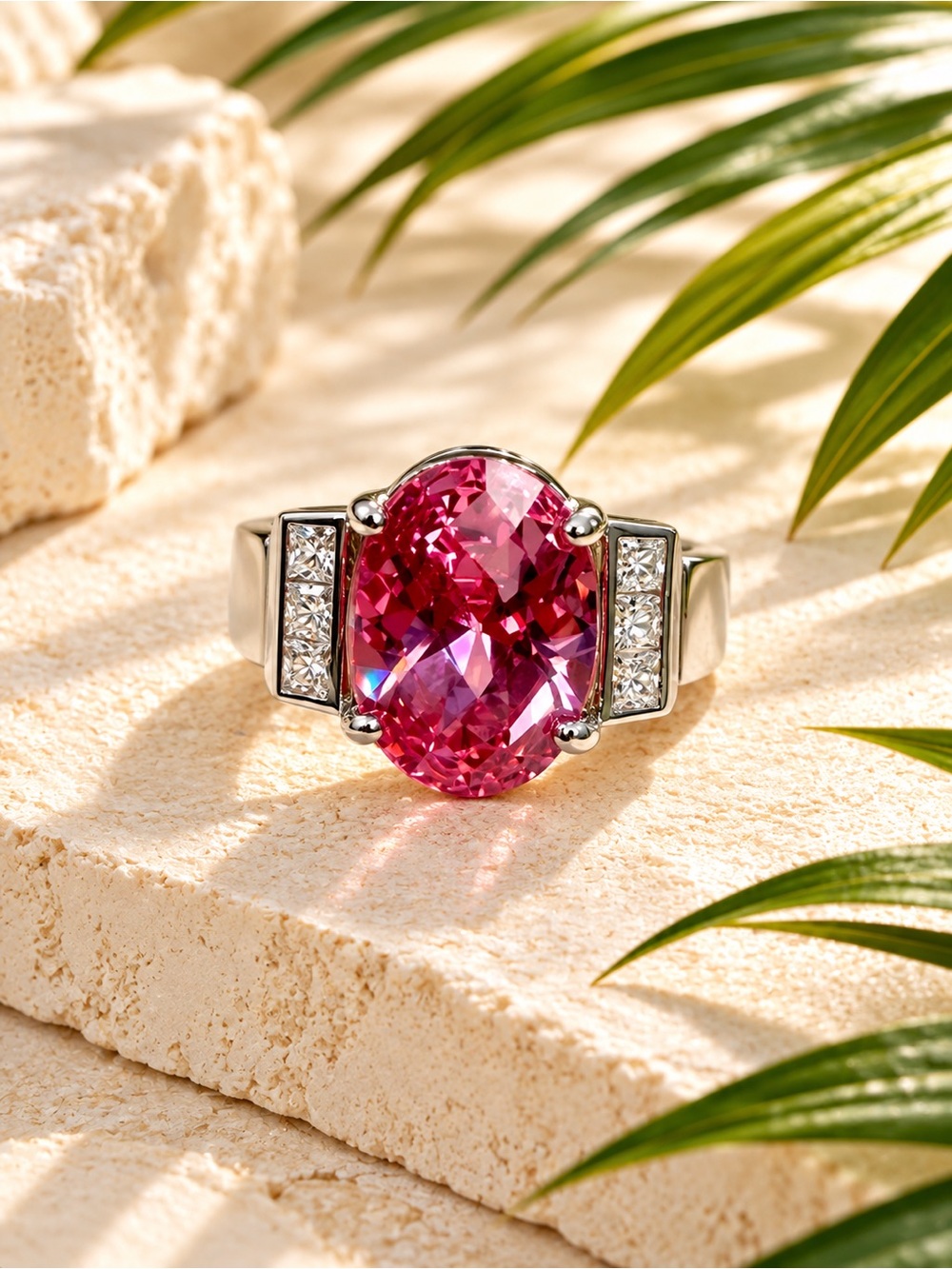 🆕❤️Sterling Silver Pink Oval Cubic Zirconia Statement Ring